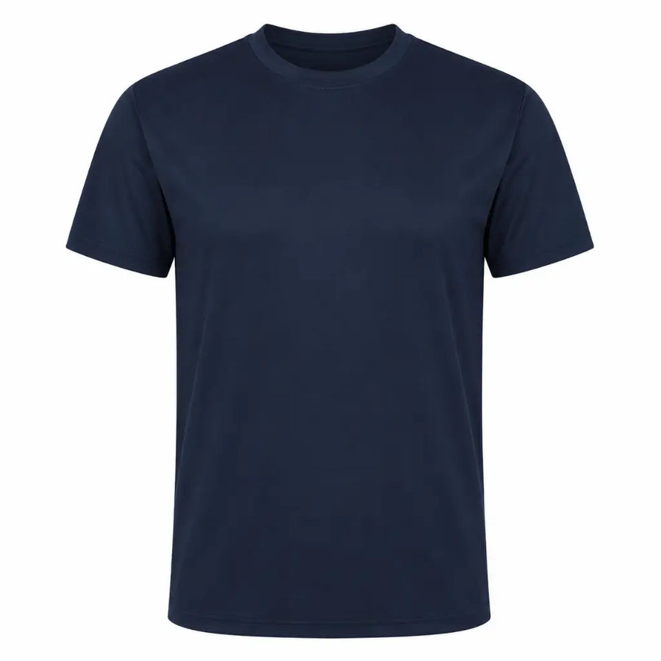 Camiseta Poliéster Marinha Marinho azul marinho lisa com gola redonda e mangas curtas