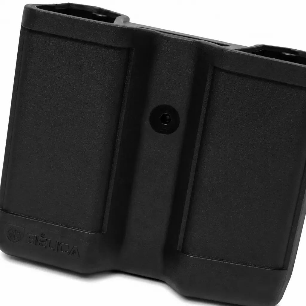 Belica Porta Carregador Duplo preto retangular com duas cavidades e furo removível