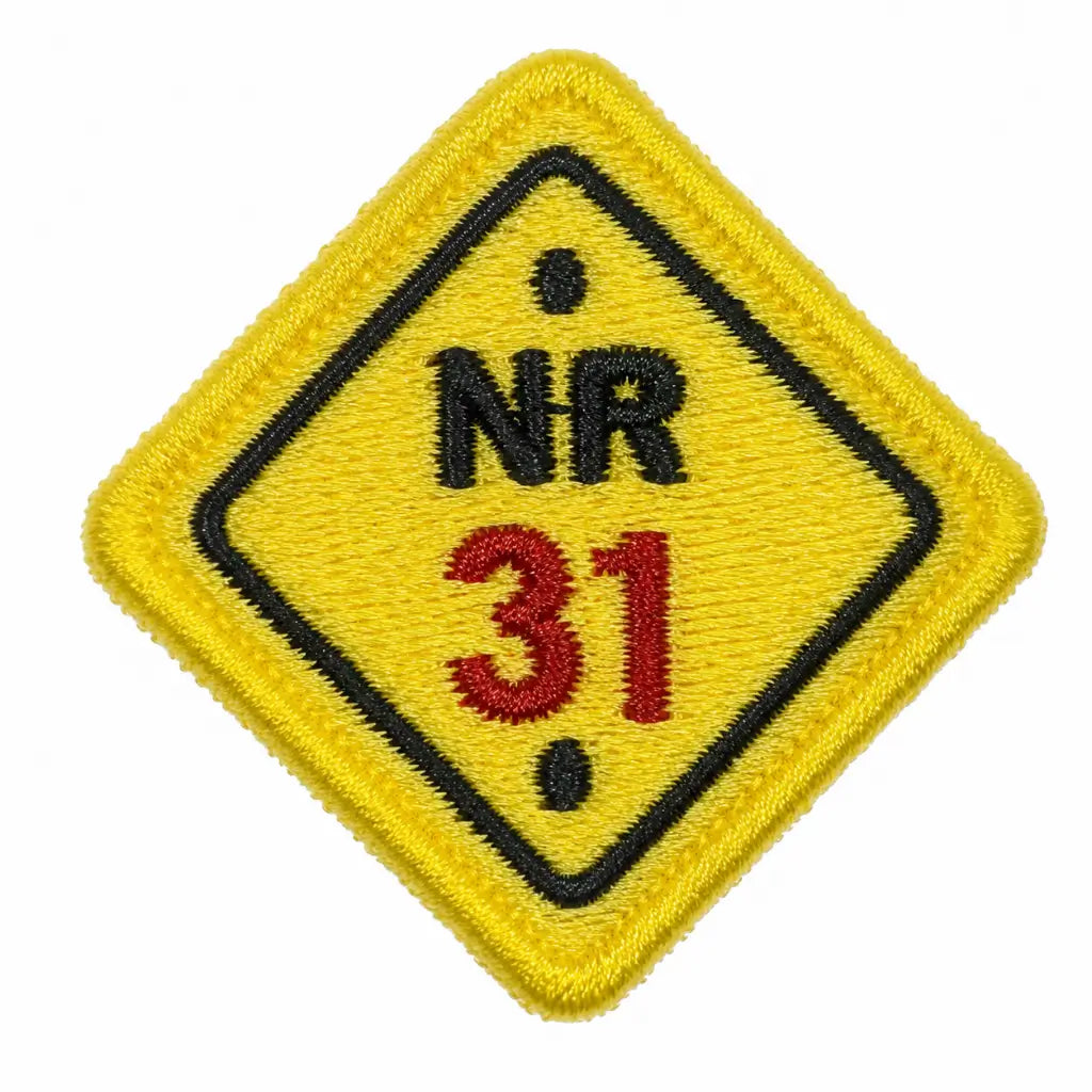 Patch losango amarelo bordado com NR 31 preto e vermelho