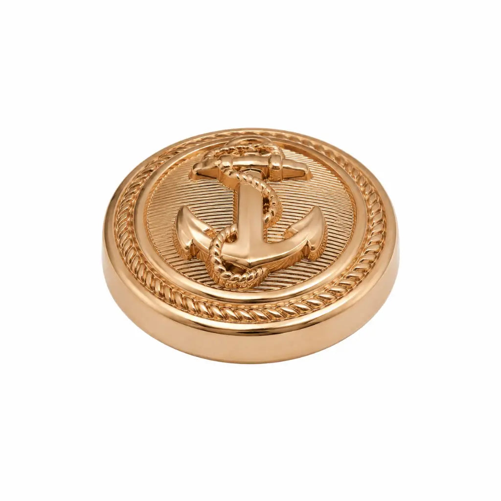 Medalhão dourado 20 mm com âncora central e cordão náutico Marinha do Brasil