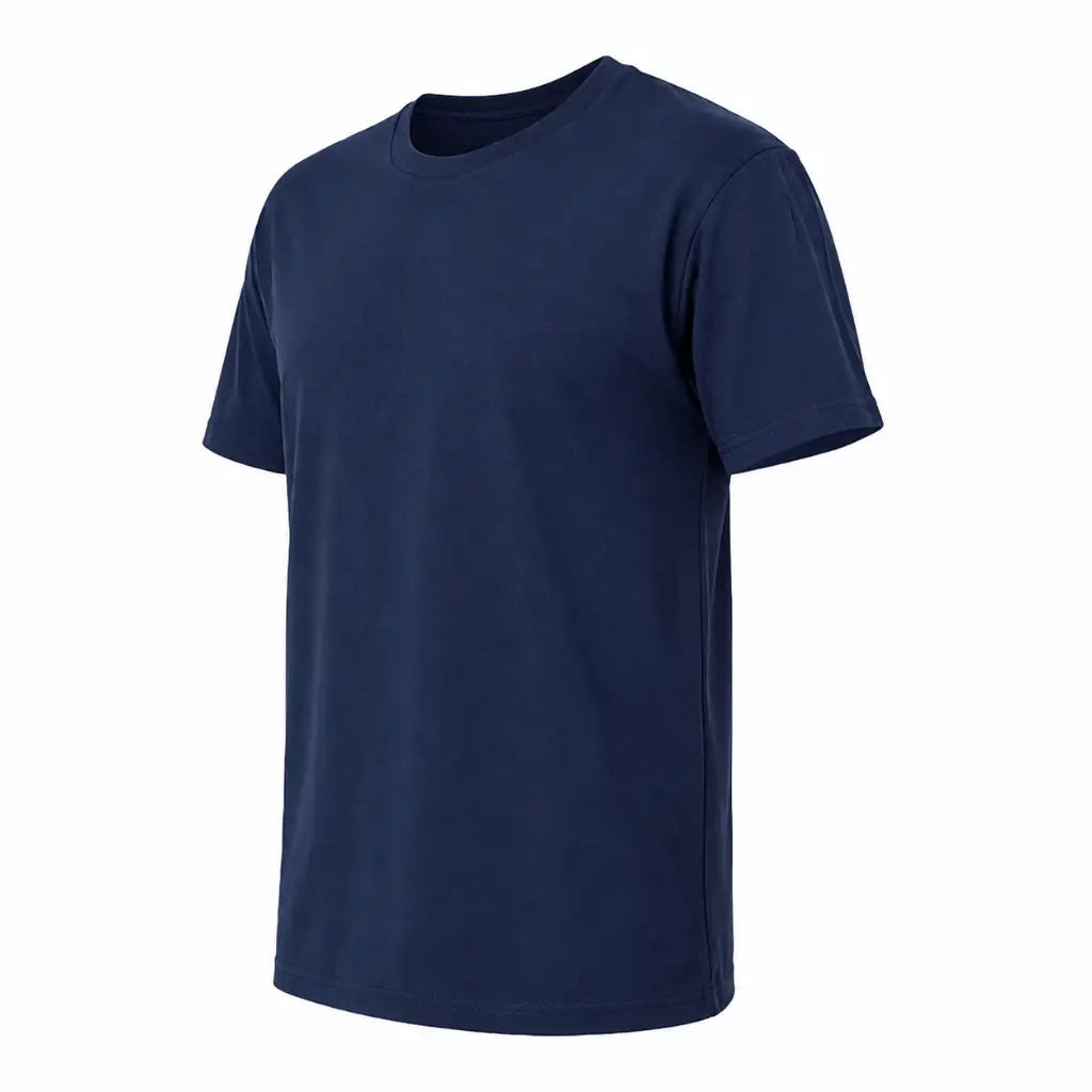 Camiseta Algodão Azul Noite Marinha azul marinho com mangas curtas e barra bem acabada