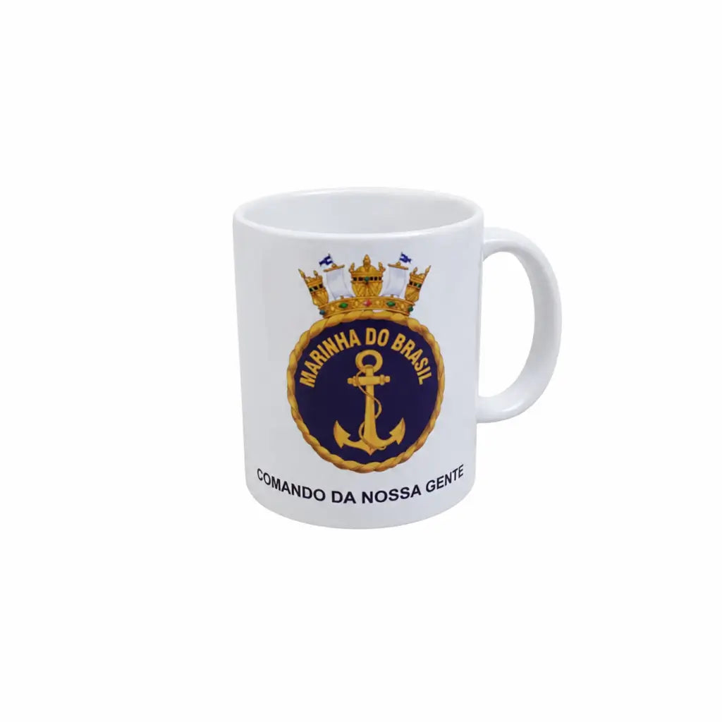 Caneca Louca Marinha do Brasil Coroa branca com âncora dourada e COMANDO DA NOSSA GENTE