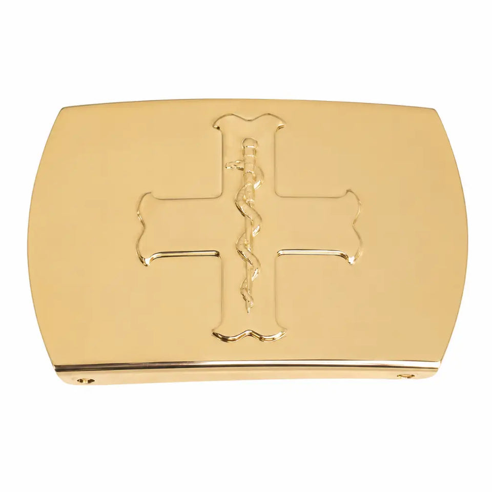 Fivela Latão Dourada Saúde Naval Uniforme Marinha emblema cruz e serpente polida dourada