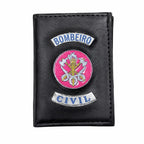 Carteira Bombeiro Civil Preta porta-crachá couro preto com emblema rosa BOMBEIRO CIVIL