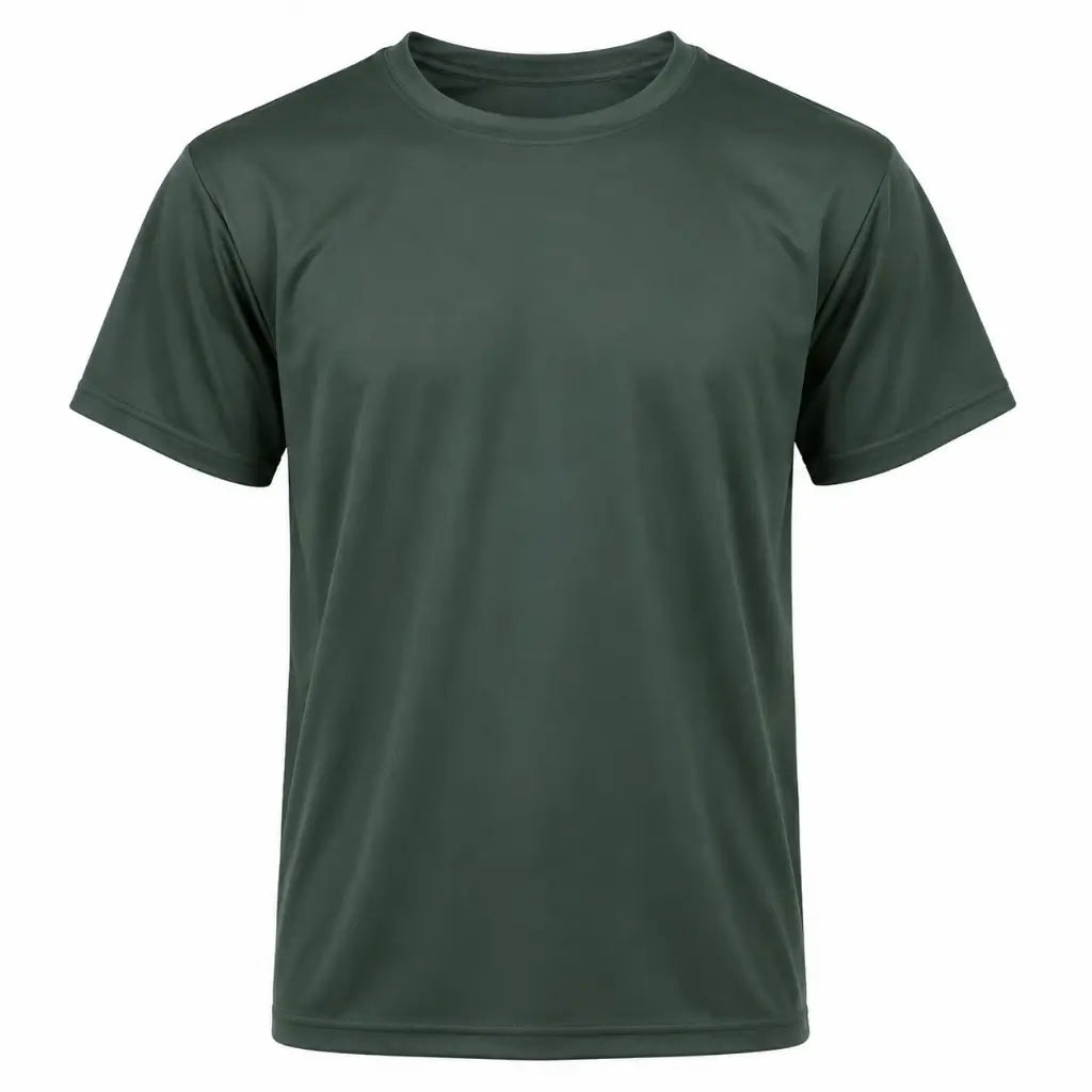 Camiseta Poliéster Verde Militar verde-escura lisa com manga curta e decote redondo