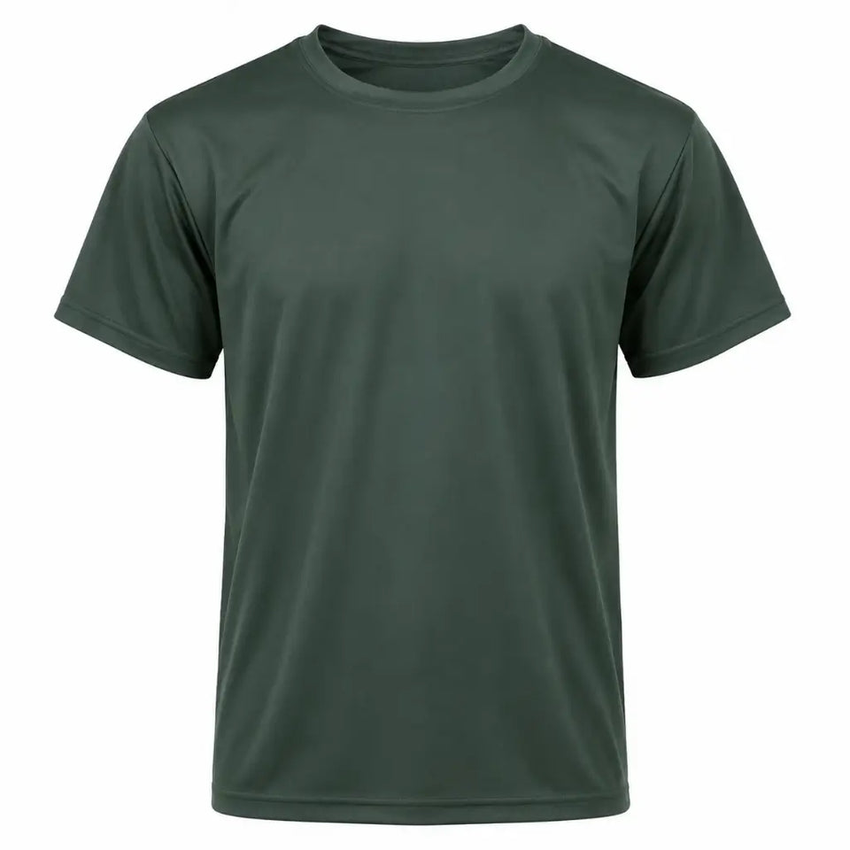 Camiseta Poliéster Verde Militar verde-escura lisa com manga curta e decote redondo