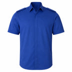 Camisa Azul Externo Da Marinha azul vibrante de manga curta com botões e ombreiras