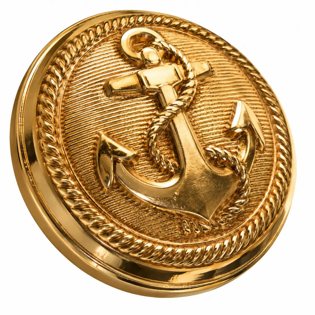 Botão metálico dourado 20 mm com ancla e corda náutica Marinha do Brasil