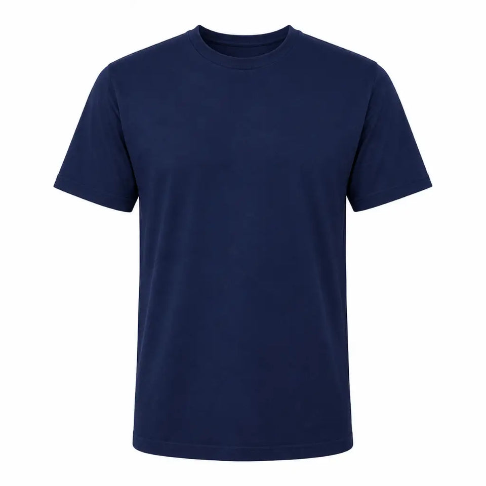Camiseta Algodão Azul Noite Marinha lisa de manga curta e decote redondo