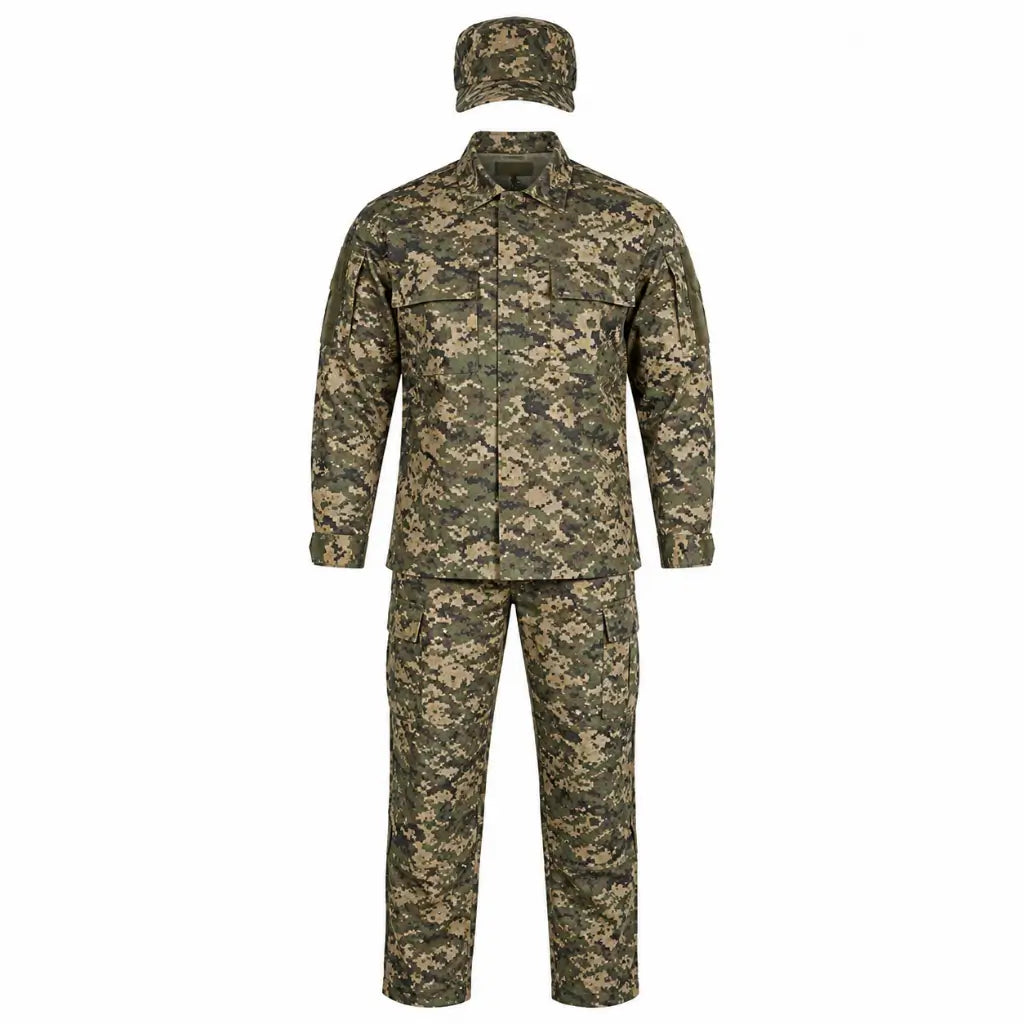 Farda Multipropósito camuflada com gandola de manga longa, calças táticas e boné