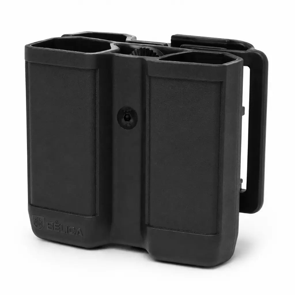Belica Porta Carregador Duplo preto com duas cavidades e passador lateral