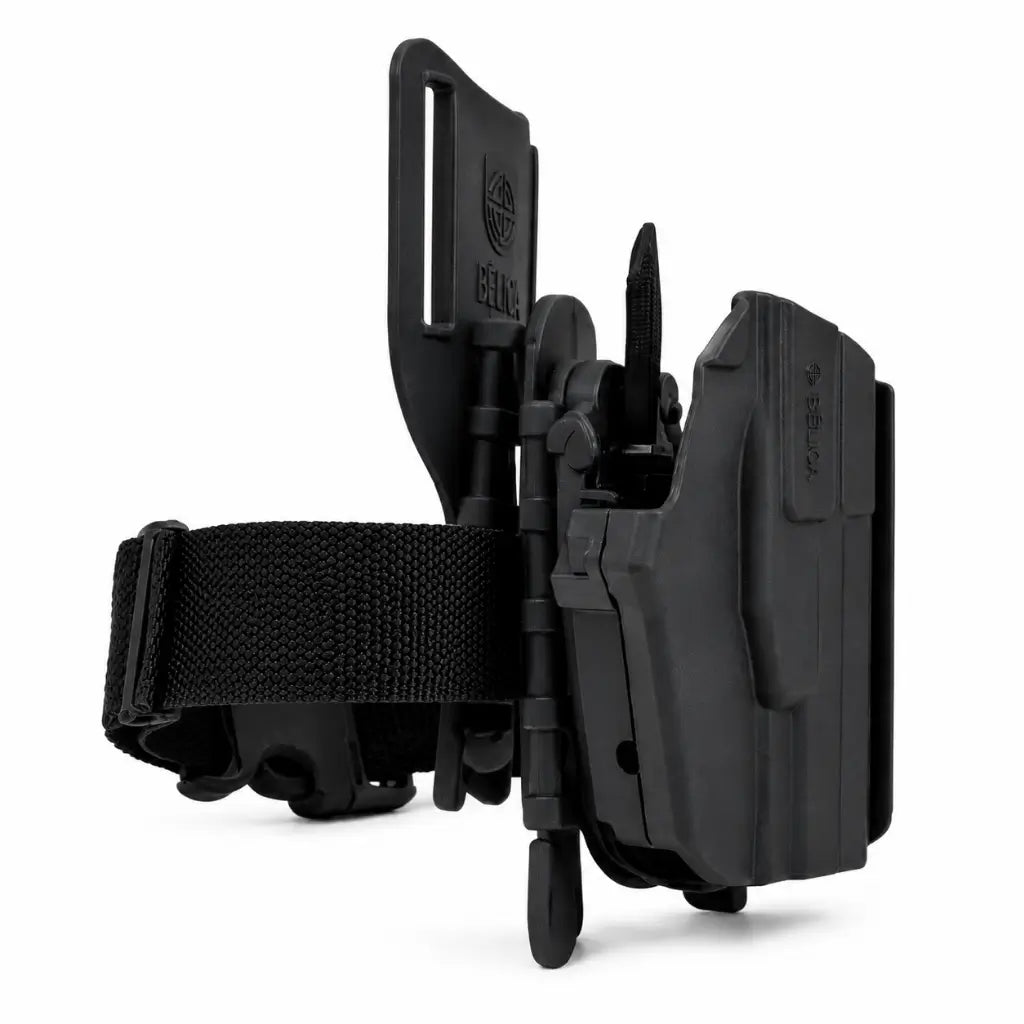 Coldre Bélica Evolution Speed Mid-Ride suporte preto de plástico com presilha e cinta ajustável