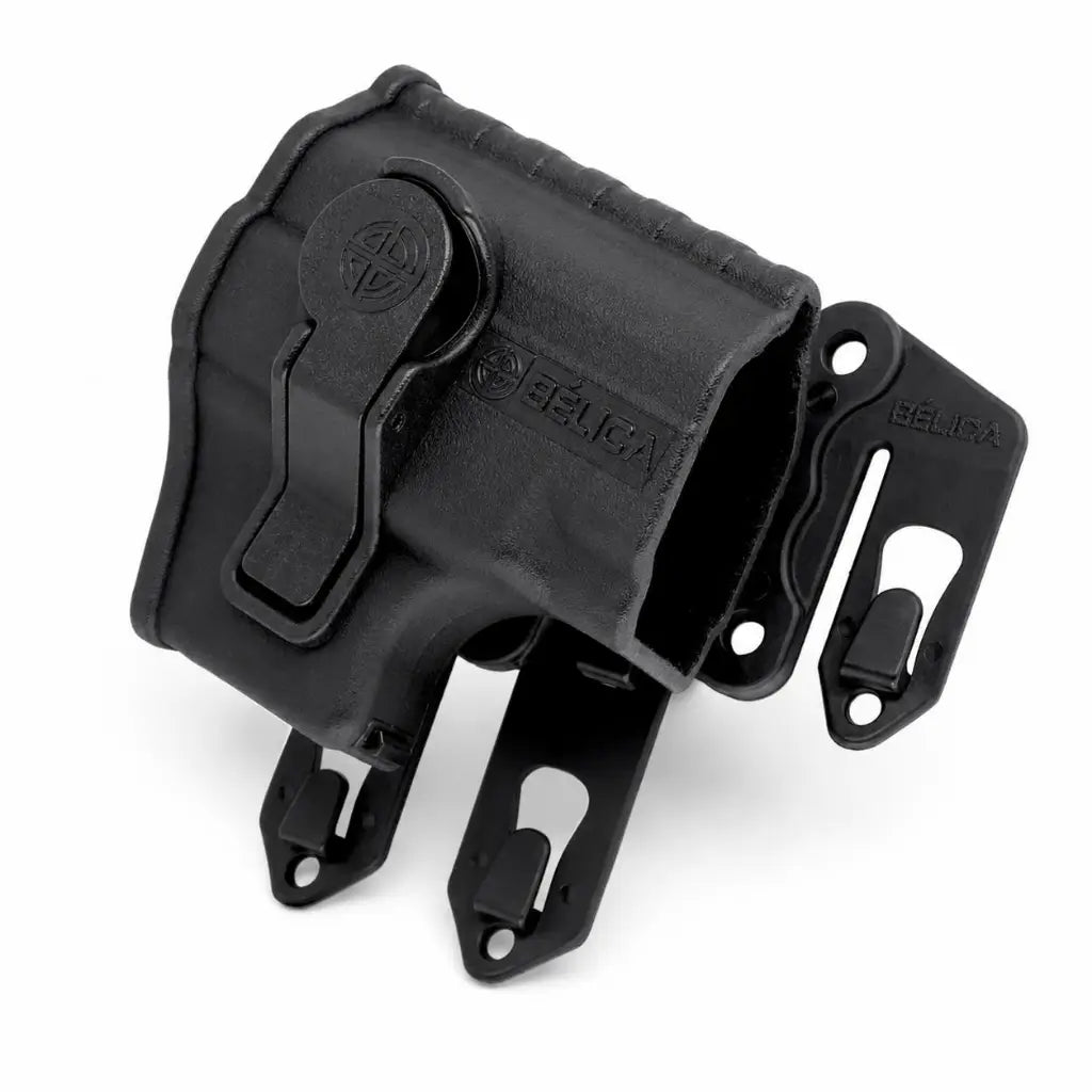 Coldre Bélica Eagle Fit Molle preto case plástico com gancho de fechamento e dois ganchos BELICA