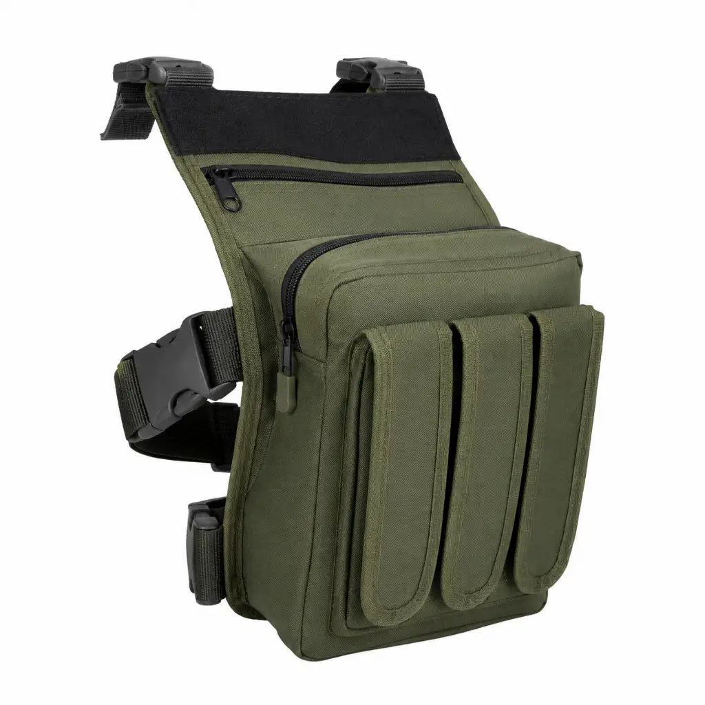 Bornal Verde Porta Carregador Triplo verde-oliva com bolso frontal com zíper, velcro e três abas inferiores