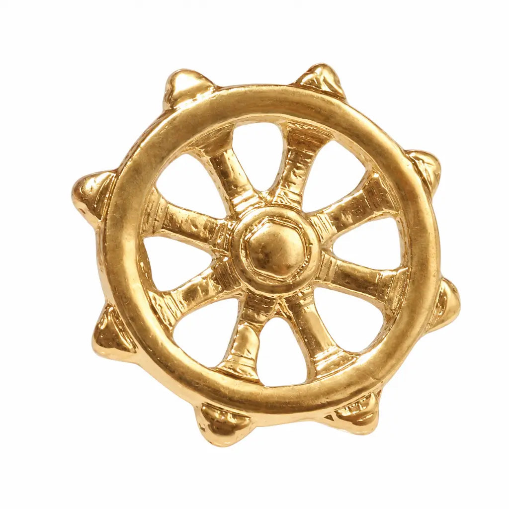 Roda em formato de timão dourado com raios tridimensionais