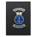 Carteira Marinha Preta preta com emblema prateado da Marinha do Brasil e âncora