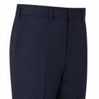 Calça masculina de corte reto, tom escuro com bolsos frontais inclinados