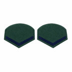 Dois emblemas hexagonais arredondados, verde escuro, lado a lado com faixa azul