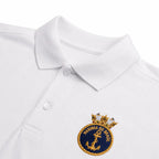 Camisa Polo Branca Inspeção Naval Marinha com brasão circular MARINHA DO BRASIL, âncora e coroa