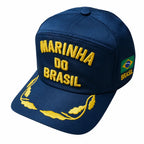 Boné microfibra azul marinho com MARINHA DO BRASIL bordado dourado e emblema lateral