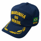 Boné microfibra azul marinho com MARINHA DO BRASIL bordado amarelo e bandeira