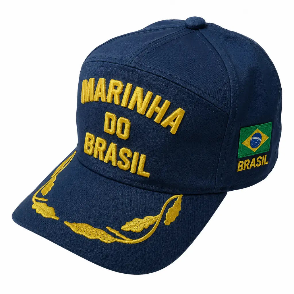 Boné microfibra azul marinho com MARINHA DO BRASIL bordado amarelo e bandeira