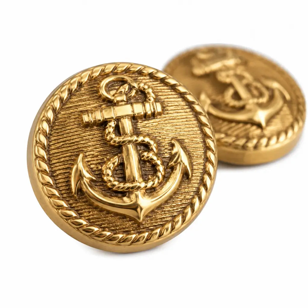 Botão dourado pequeno 15 mm par com âncora e corda da Marinha
