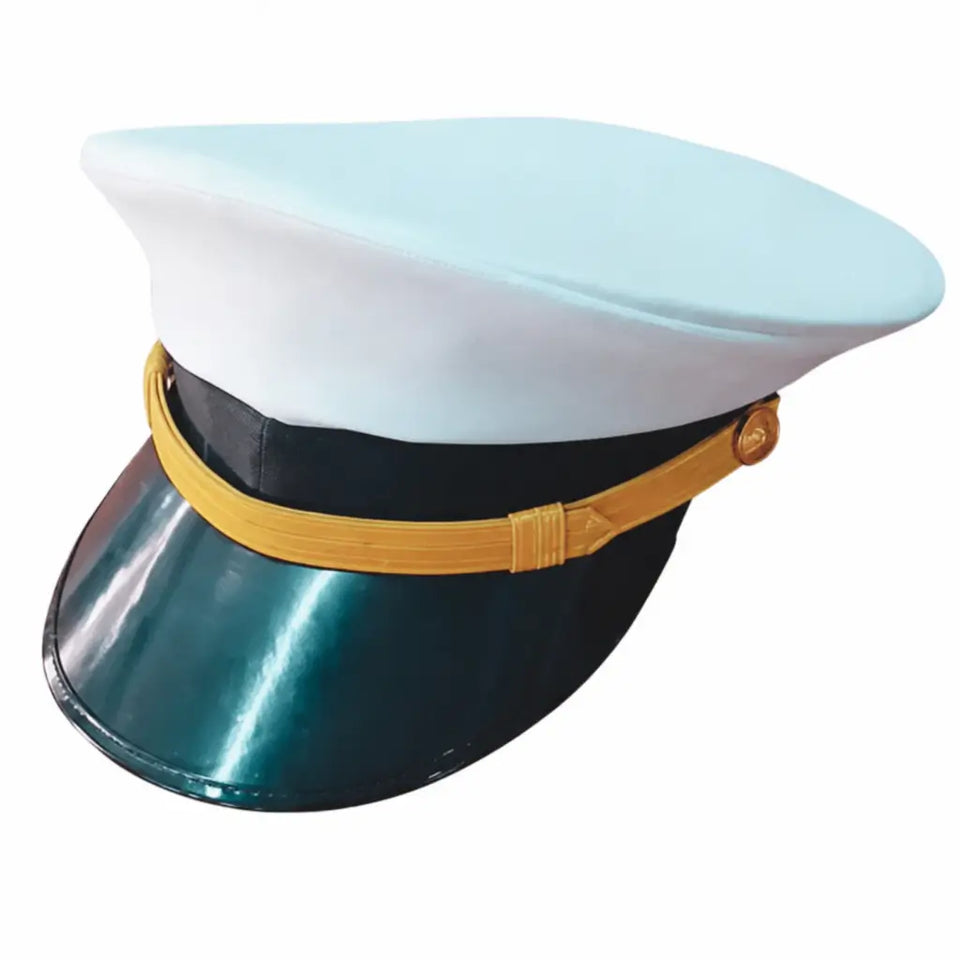 Capa Branca Quepe Masculino Marinha em quepe azul, faixa preta e visor verde brilhante