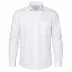 Camisa Social Manga Longa Branca Marinha com colarinho estruturado, botões e bolso no peito