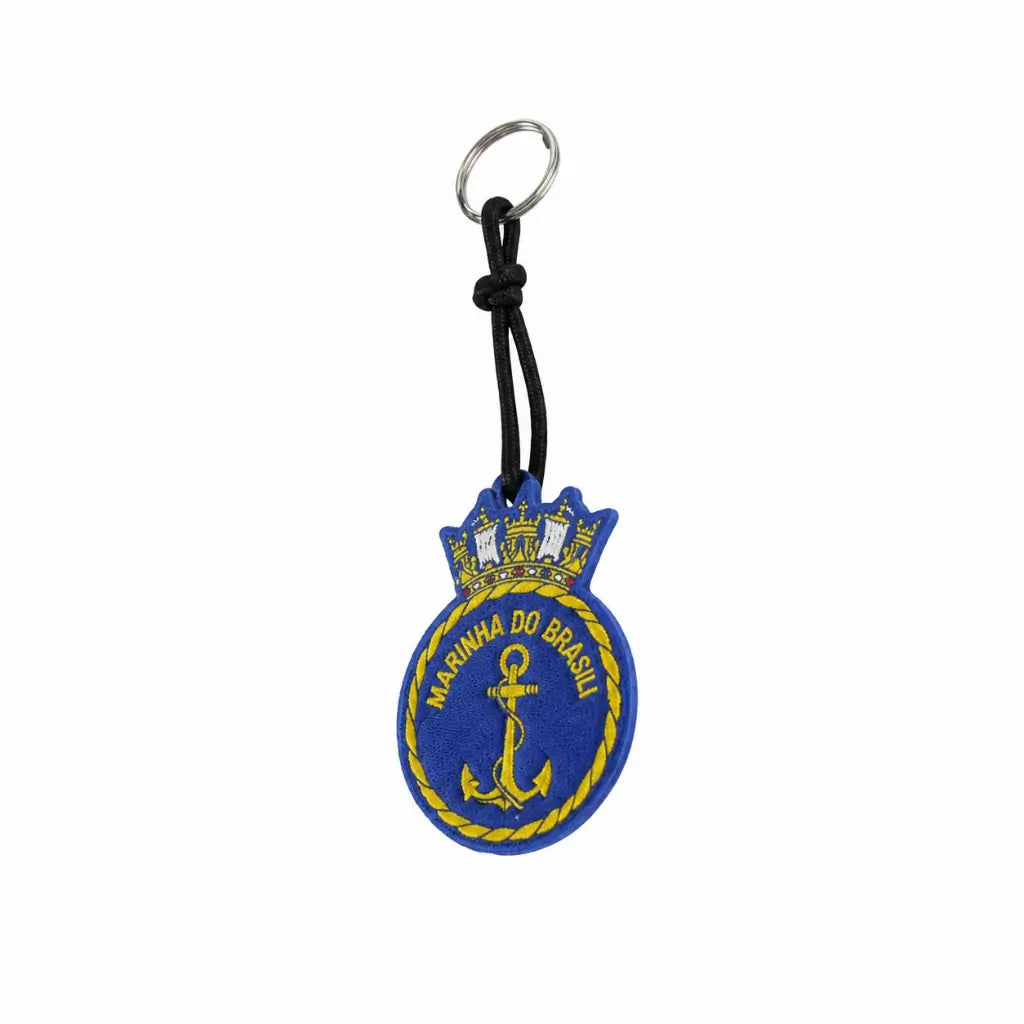 Chaveiro Marinha Coroa emblema azul e amarelo com coroa, âncora, cordão preto MARINHA DO BRASIL