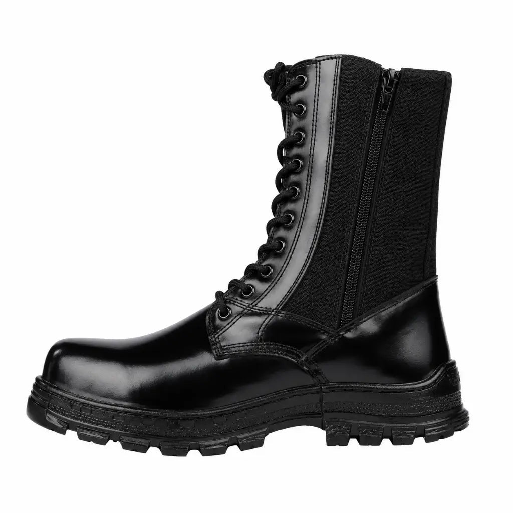 Coturno Price Troller Zíper Preto par preto cano alto com frente brilhante, cadarços e solado texturizado