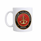 Caneca Fuzileiro Naval branca com emblema do Corpo de Fuzileiros Navais do Brasil