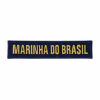 Faixa bordada azul marinho com MARINHA DO BRASIL em dourado, acabamento limpo e profissional
