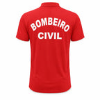 Camiseta Vermelha Bombeiro Civil RJ polo de costas com texto BOMBEIRO CIVIL