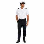 Homem de uniforme de piloto com Capa Branca Quepe Masculino Marinha boné branco e faixa preta