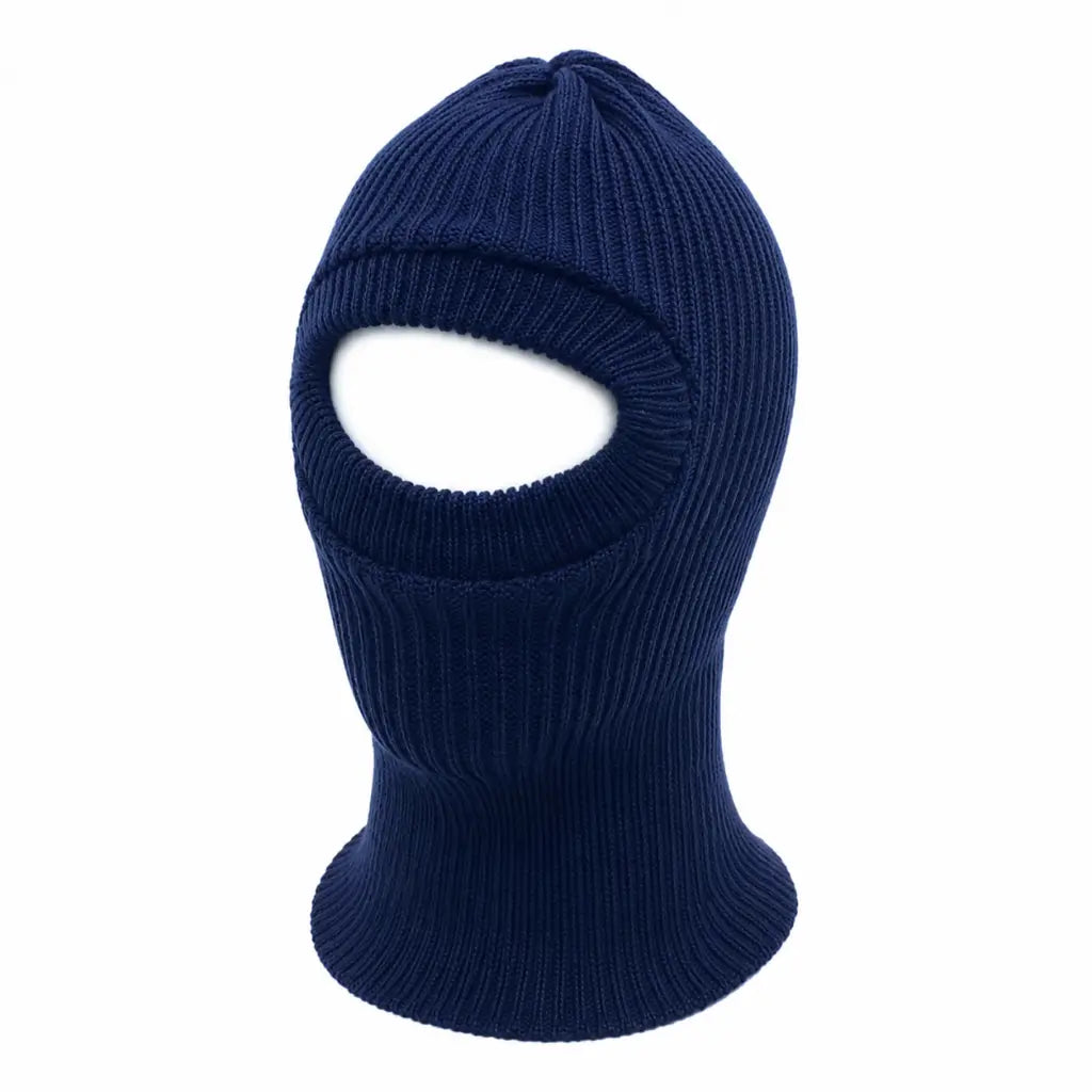 Balaclava azul marinho de malha tubular cobre cabeça e pescoço com abertura para olhos