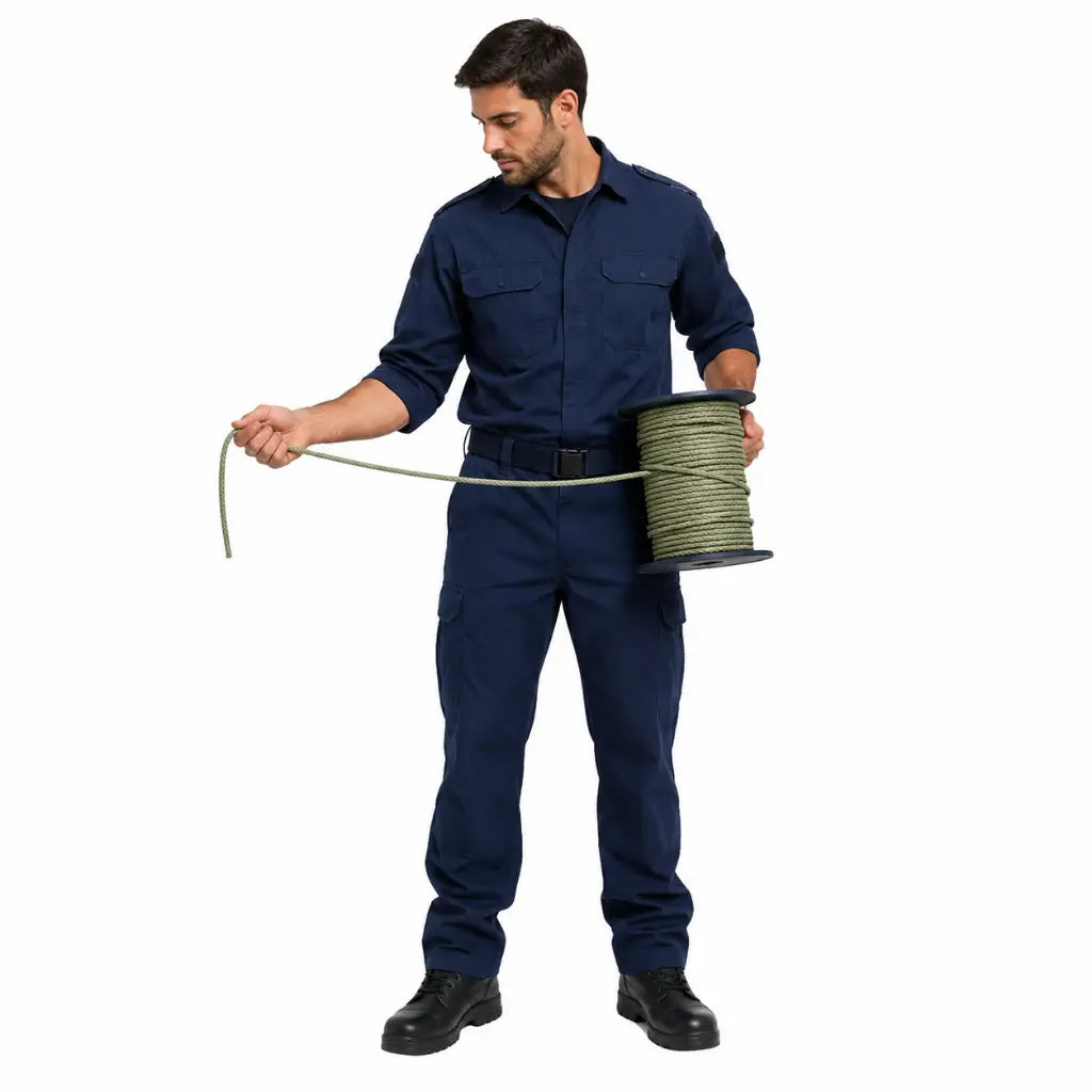 Homem em uniforme azul marinho puxa corda do Cordel Velame Verde (Metro)