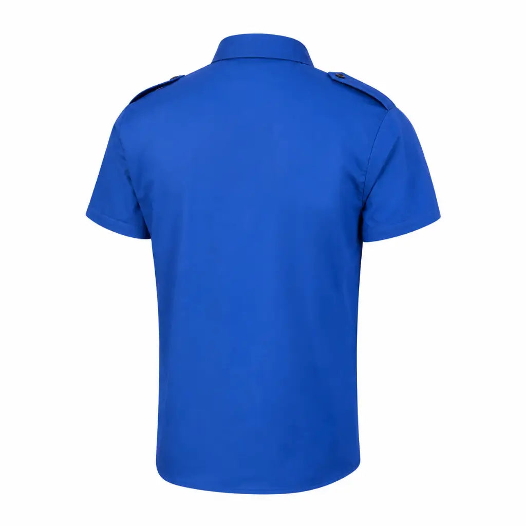 Camisa Azul Externo Da Marinha azul vibrante vista de costas com abas nos ombros