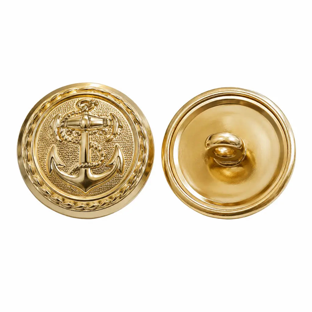 Quepe Botão Banhado MB (Par) Marinha do Brasil: botão circular dourado com âncora e corda