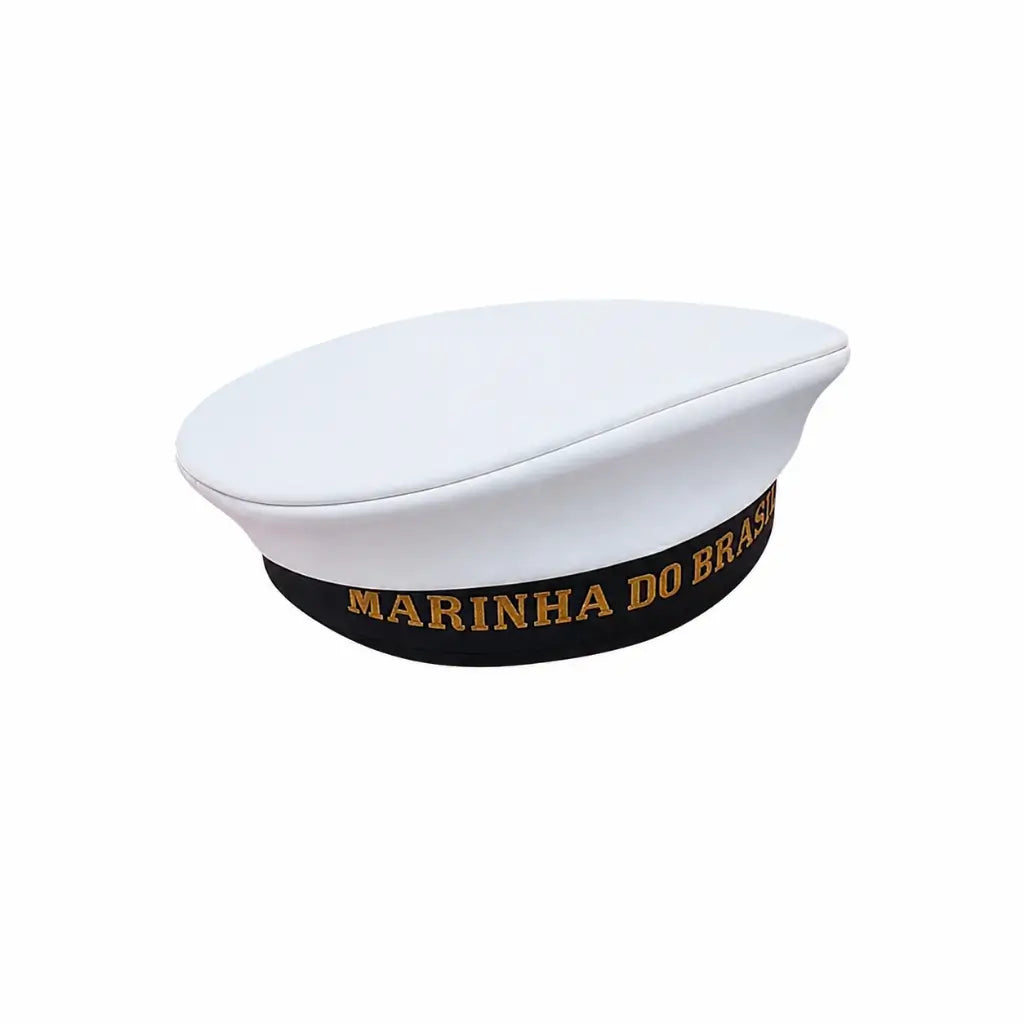 Chapéu naval branco com faixa preta e inscrição MARINHA DO BRASIL
