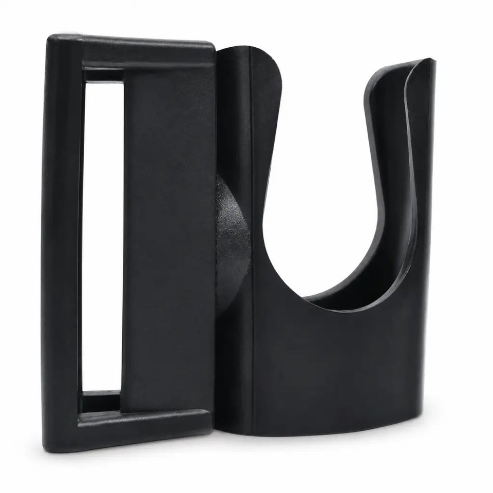 Belica porta tonfa preto: suporte plástico com base retangular e garrinha curva