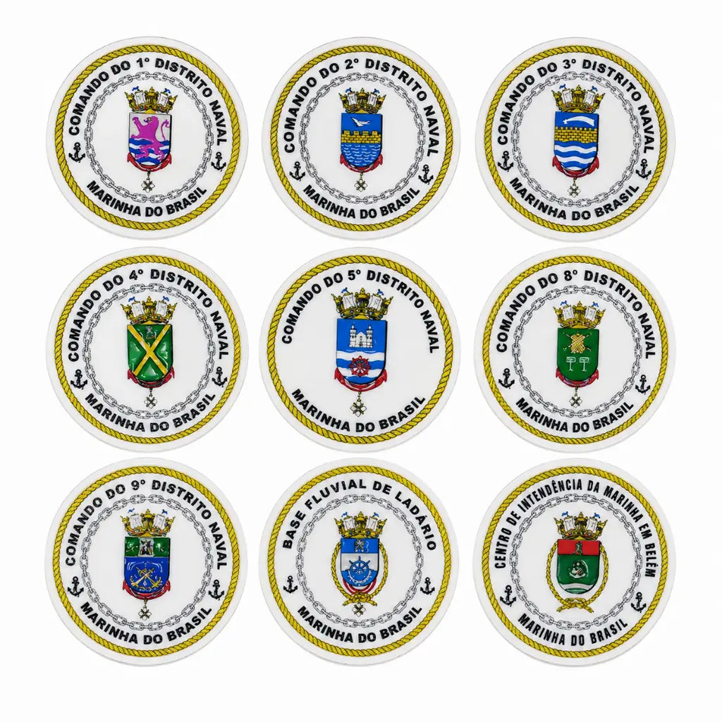Grade de emblemas circulares da Bolacha Emborrachada Marinha com borda dourada