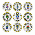 Grade de emblemas circulares da Bolacha Emborrachada Marinha com borda dourada
