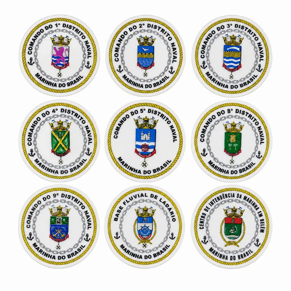 Grade de emblemas circulares da Bolacha Emborrachada Marinha com borda dourada