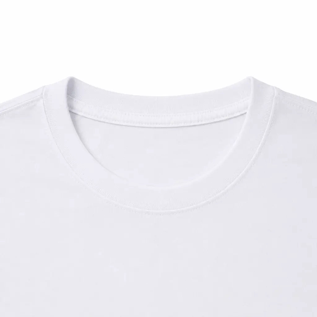 Camiseta Algodão Branca Uniforme Marinha com gola redonda branca em close-up