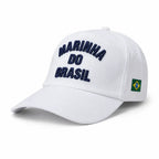 Boné branco com bordado frontal MARINHA DO BRASIL azul, aba curva e bandeira do Brasil