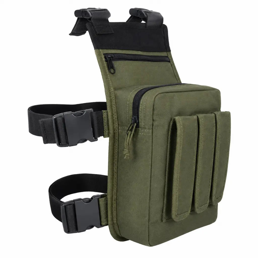 Bornal Verde Porta Carregador Triplo mochila tática verde-oliva com zíper e três bolsos frontais