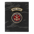 Carteira Naval Camuflada camuflagem cinza com faixa FUERZA ARMADA e emblema FUERZA NAVAL