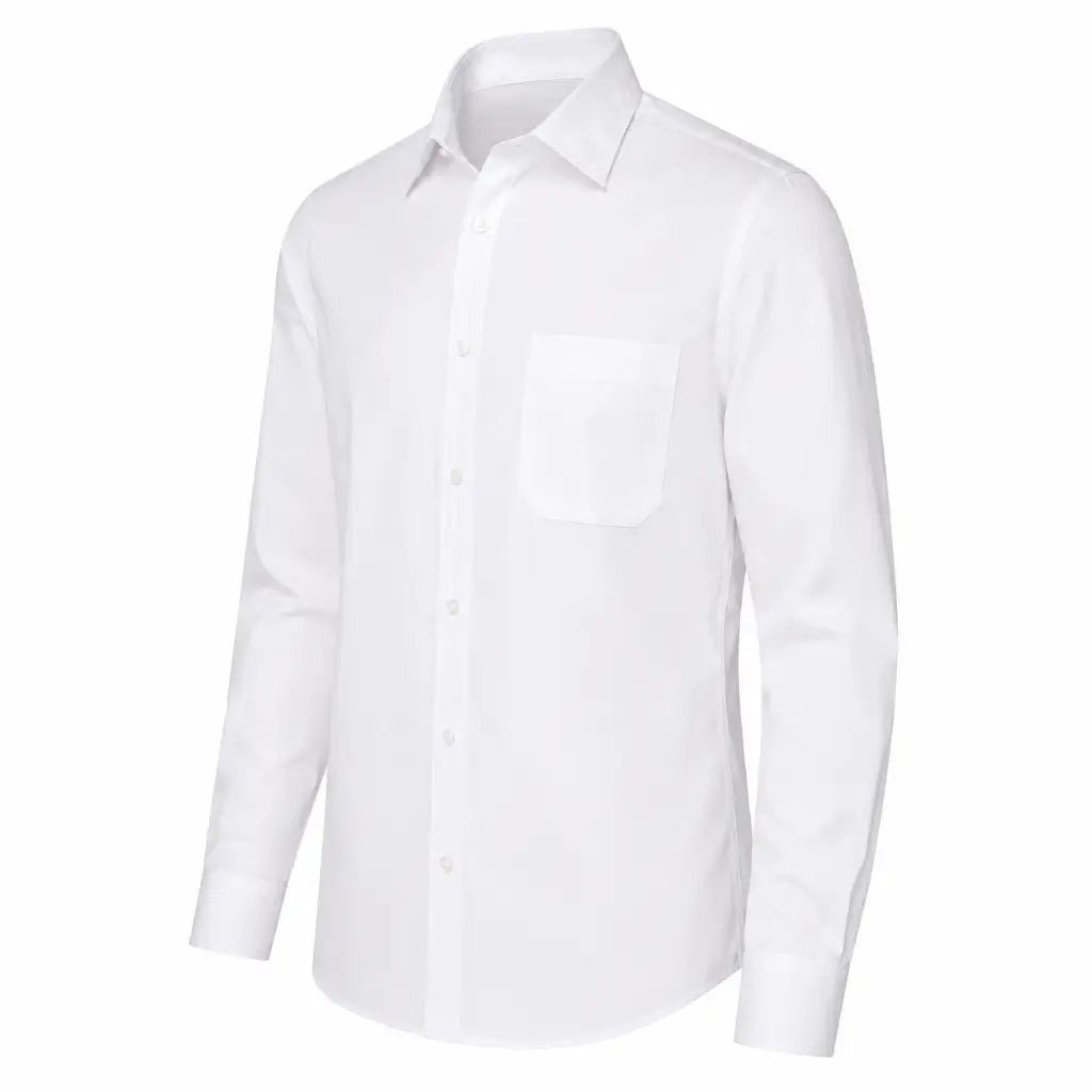 Camisa Social Manga Longa Branca Marinha masculina de botão, colarinho ponto e bolso