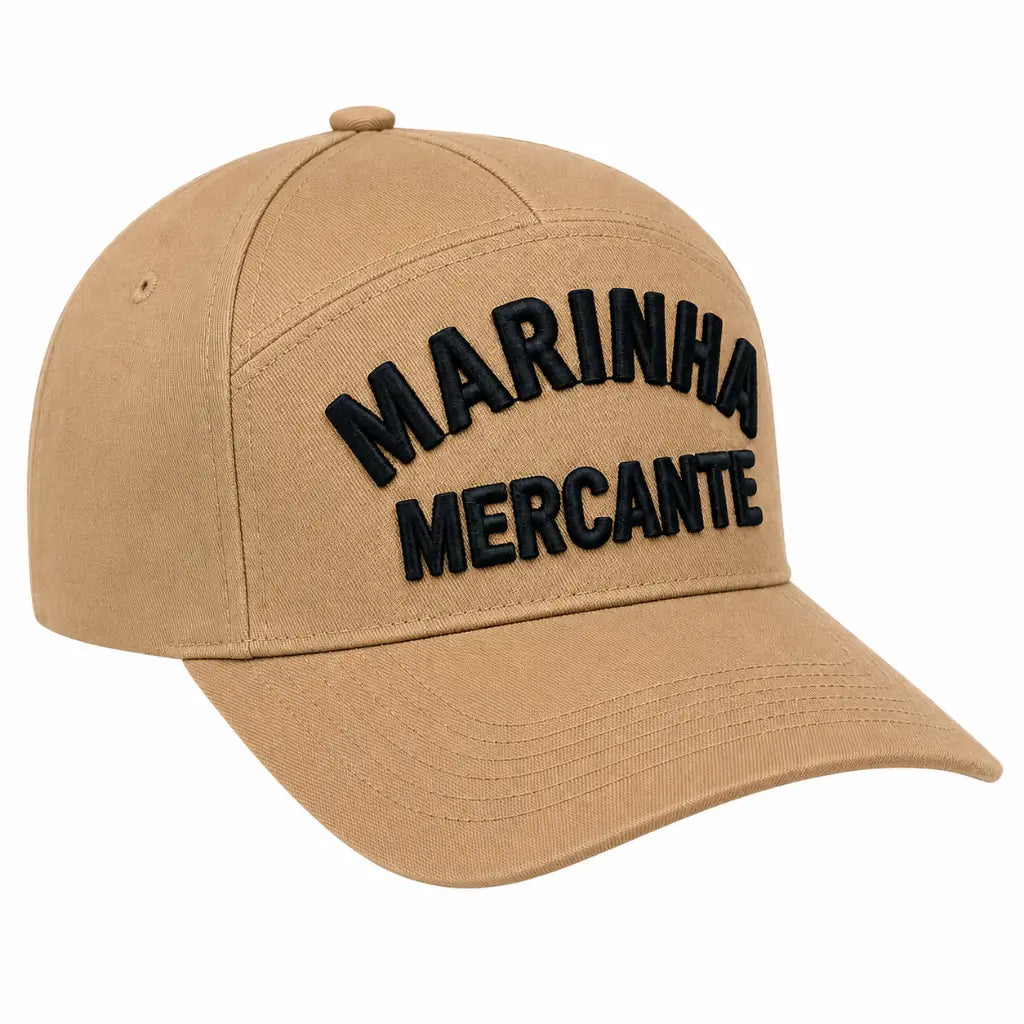 Boné cáqui estilo beisebol com aba curva e bordado Marinha Mercante preto